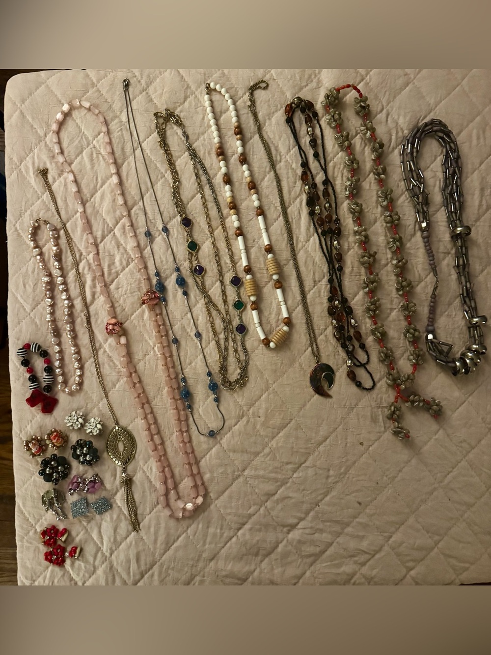 Mixed Women’s Costume Jewelry Set - Pink, White, Brown, Blue, Gold Tones